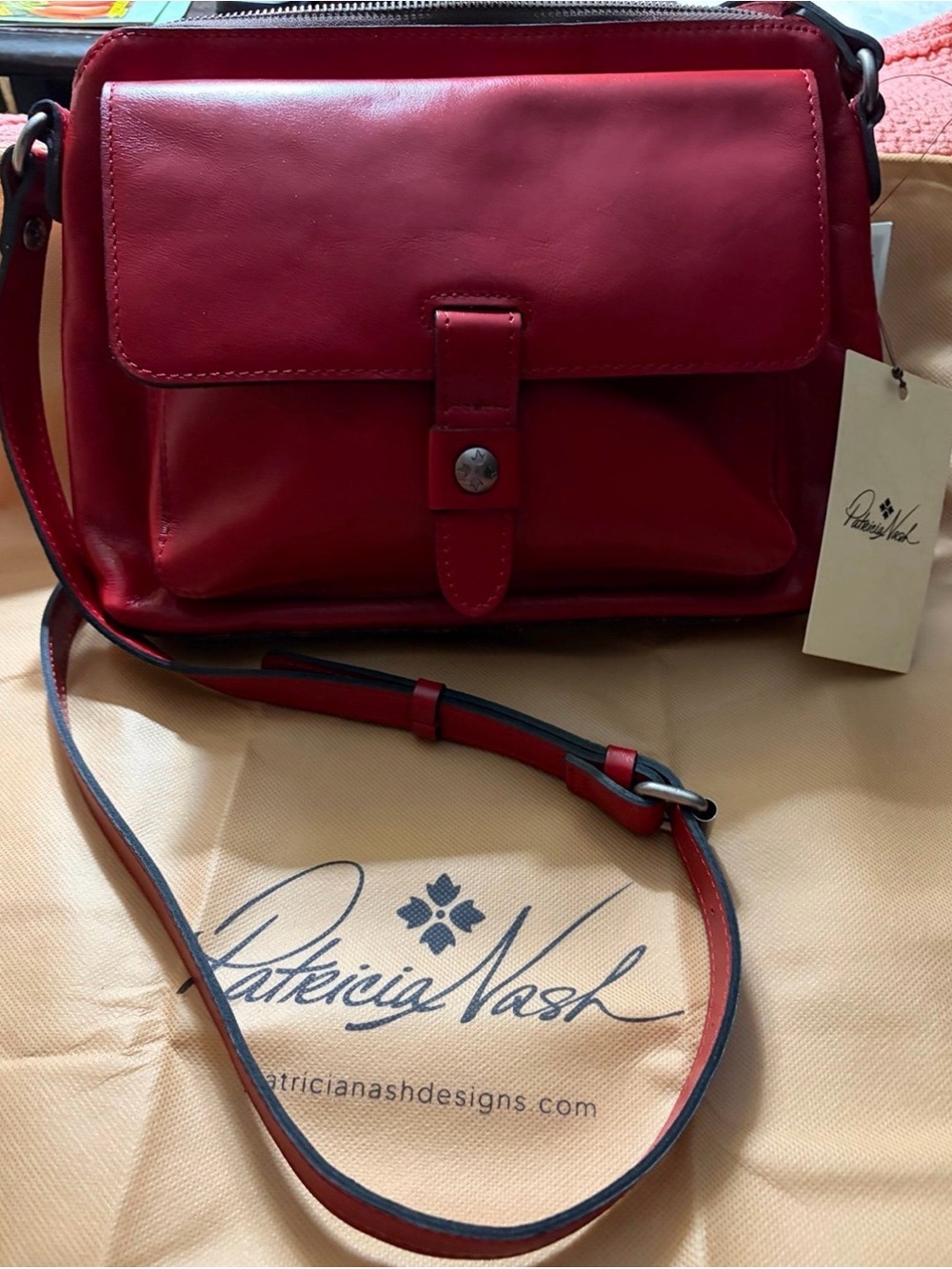 NWT Patricia Nash Berry Red Leather Crossbody with Front Flap